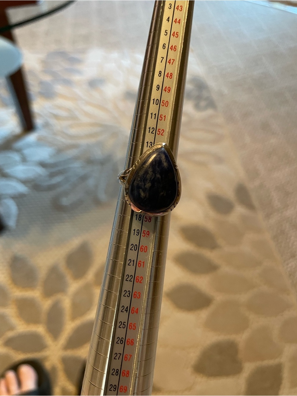 Teardrop Dark Blue Stone Ring in Silver Setting